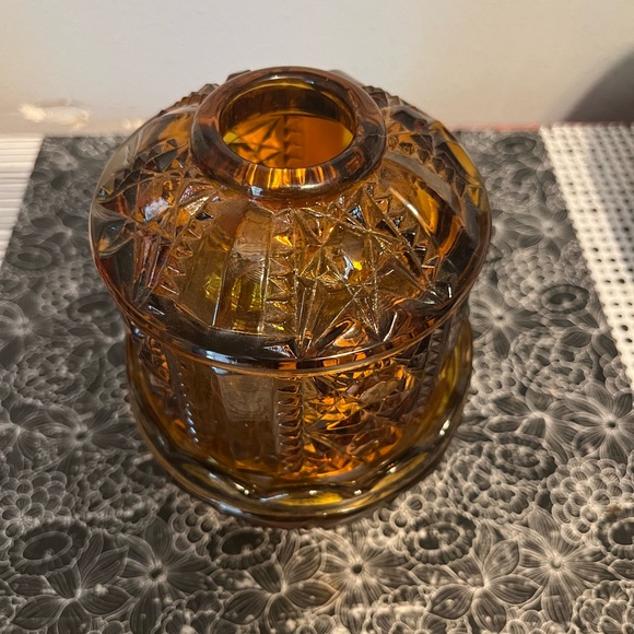 Indiana Glass fairy lamp amber colored stars and bars - Picture 2 of 3